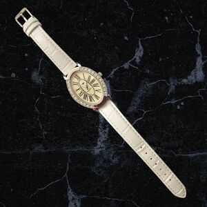 Women's White Leather-Style Strap Watch with Crystal Bezel